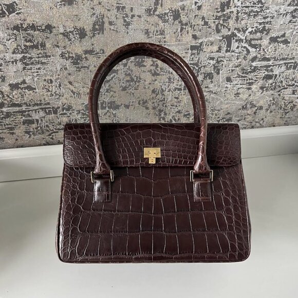 $7.5K LAMBERTSON TRUEX TIFFANY BROWN CROCODILE BOXCAR PURSE BAG - Picture 1 of 11